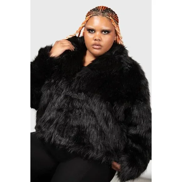 Killstar Womens Faux Fur Coat Jacket 4XL 4X Nightmare Nemesis Cropped Black NWT - Picture 4 of 11